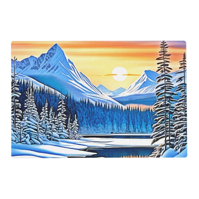 Winter Mountain Sunset Glow Placemat (Front)
