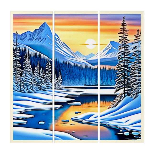 Winter Mountain Sunset Glow Triptych (Front)