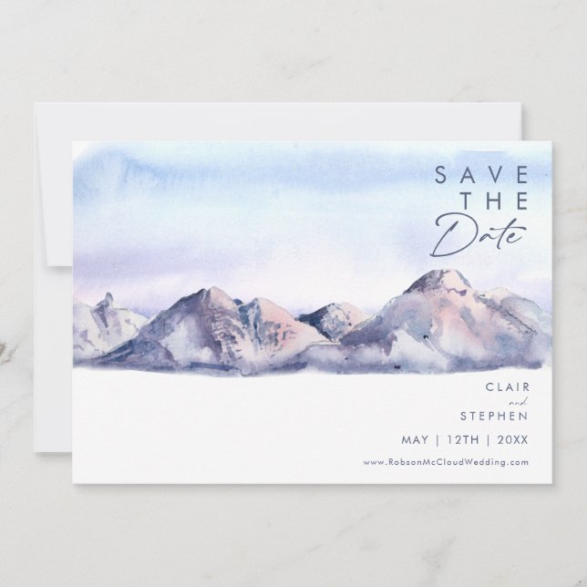 Winter Mountain Sunset Horizontal Save The Date (Front)