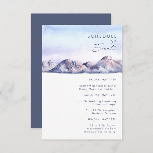 Winter Mountain Sunset Schedule of Events Enclosure Card