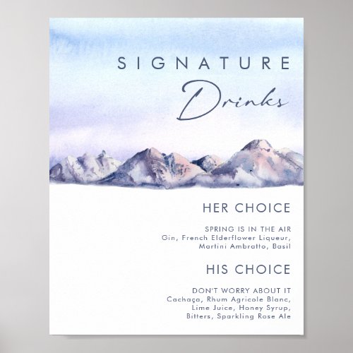 Winter Mountain Sunset Signature Drinks Sign