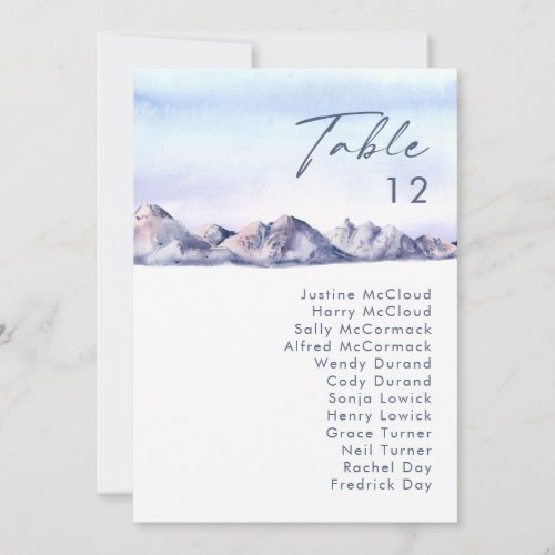 Winter Mountain Sunset Table Number Chart