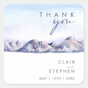 Winter Mountain Sunset Thank You Wedding  Square Sticker