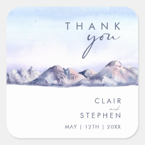 Winter Mountain Sunset Thank You Wedding  Square Sticker