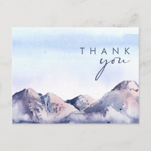 Winter Mountain Sunset Wedding Thank You Postcard