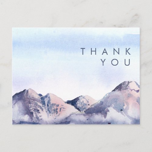 Winter Mountain Sunset Wedding Thank You Postcard