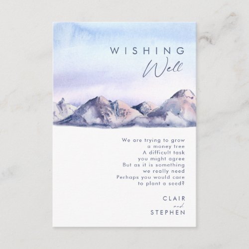 Winter Mountain Sunset Wedding Wishing Well Enclosure Card