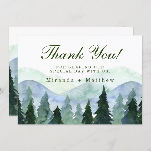 Winter Mountain Tree Scene Wedding Thank You Cards