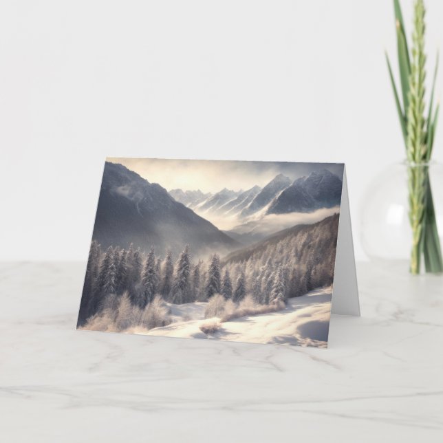 Winter Mountain Valley For Christmas Holiday Card (Front)