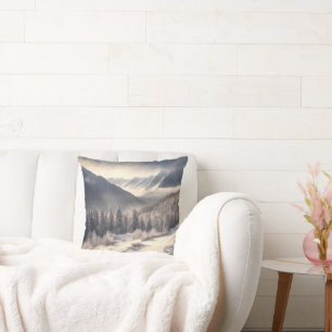 Winter Mountain Valley Throw Pillow