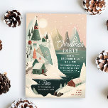 Winter mountain village landscape. Christmas party Invitation<br><div class="desc">Christmas Holiday party invitation card with cute winter mountain nordic village landscape.</div>