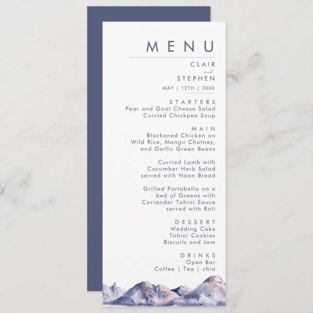 Winter Mountain Wedding Dinner Menu (Front/Back)