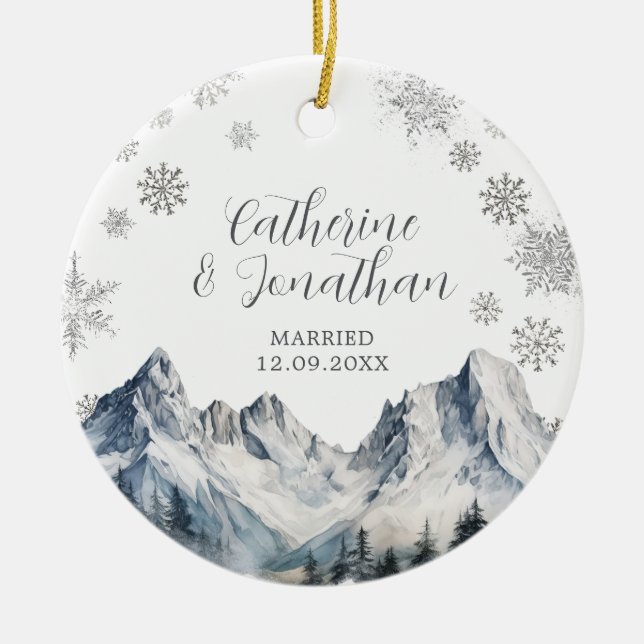 Winter Mountain Wedding Ornament Gift Snowflakes (Front)