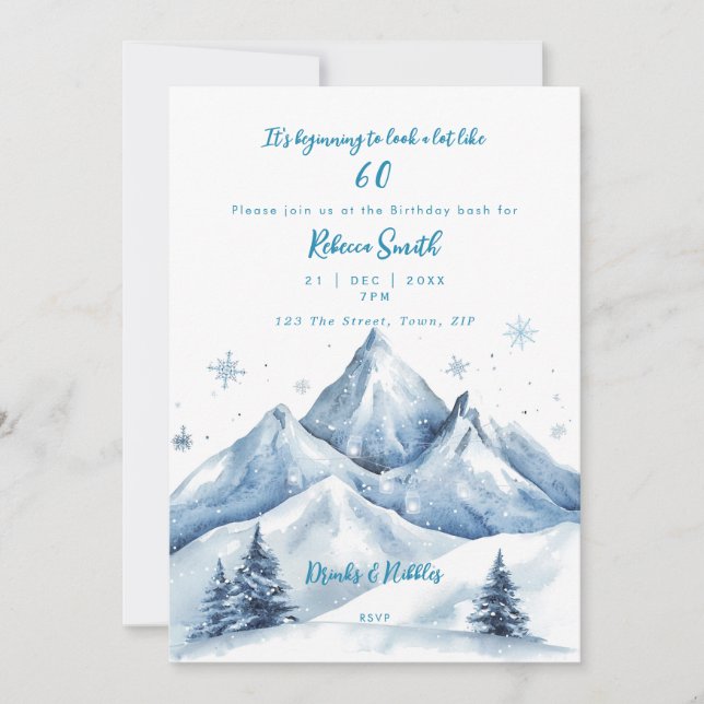 winter mountains 60th birthday invitation (Front)