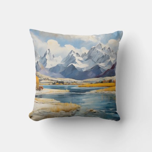 Winter Mountains and Lake Throw Pillow