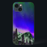 Winter Mountains at Night iPhone 13 Case<br><div class="desc">Beautiful winter mountain scene with snow and pine trees.  Blue sky with hints of purple and stars coming out.  This is a great phone case to carry with you and remind you of a peaceful winter night up in the mountains.</div>