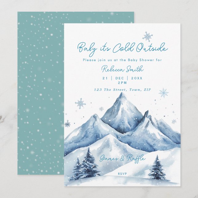 winter mountains baby shower invitation (Front/Back)
