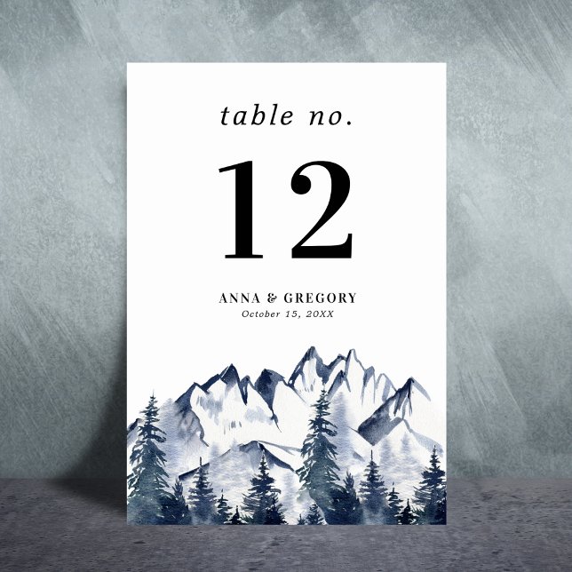 Winter Mountains Forest Landscape Nature Wedding Table Number (Creator Uploaded)