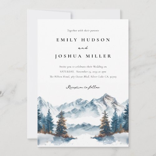 Winter Mountains Pine Tree All in One Wedding Invitation