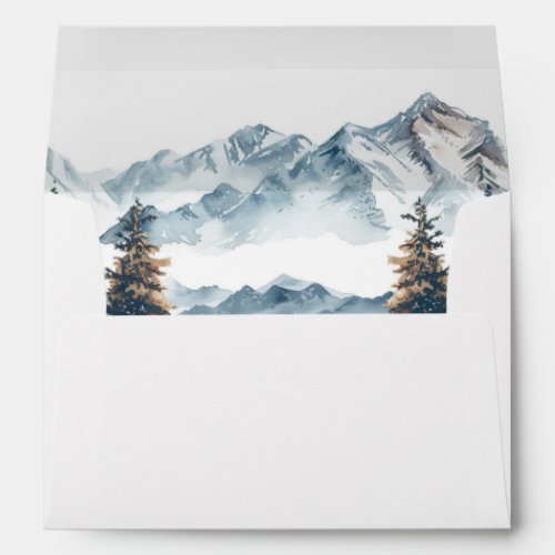 Winter Mountains Pine Tree Wedding Envelope