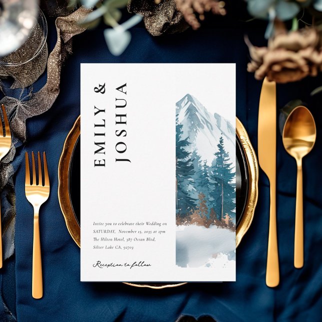 Winter Mountains Pine Tree Wedding Invitation (Creator Uploaded)