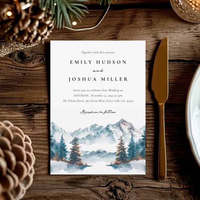 Winter Mountains Pine Tree Wedding Invitation (Creator Uploaded)