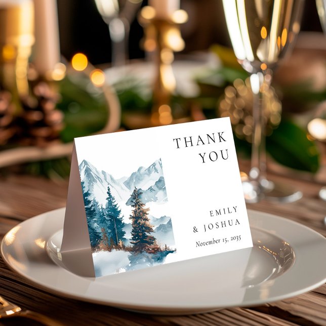 Winter Mountains Pine Tree Wedding Letterpress Thank You Card (Creator Uploaded)