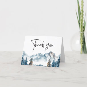 Winter Mountains Pine Tree Wedding Letterpress Thank You Card