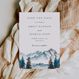 Winter Mountains Pine Tree Wedding Save The Date