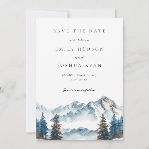 Winter Mountains Pine Tree Wedding Save The Date