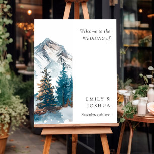 Winter Mountains Pine Tree Welcome Sign