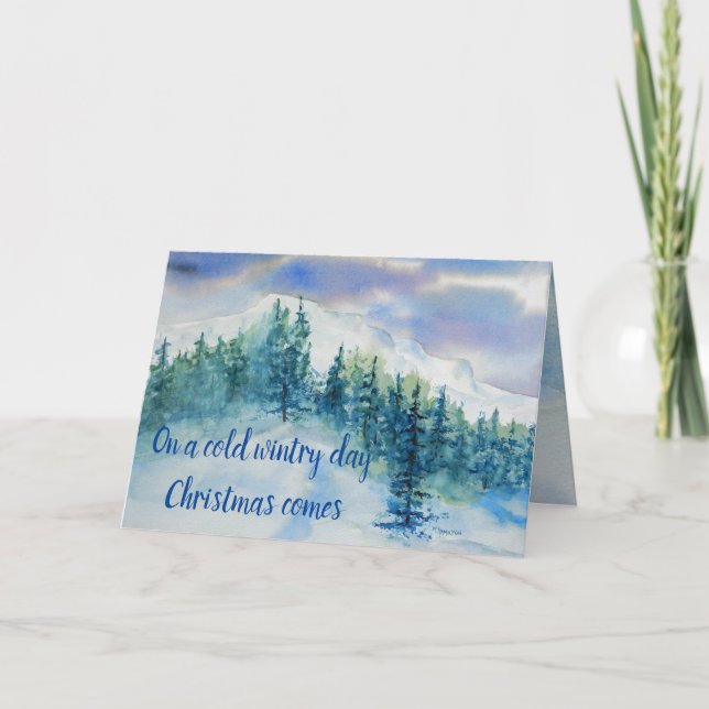 Winter Mountains Snow Christmas Card (Front)