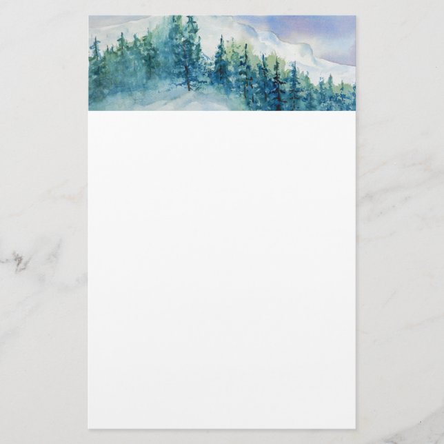 Winter Mountains Snow Christmas Letter Stationery (Front)