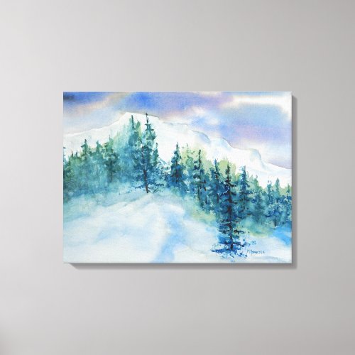 Winter Mountains Snow Trees Watercolor Canvas Print