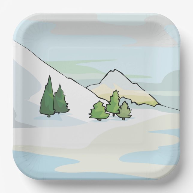 Winter Mountains Snowy Landscape Paper Plates (Front)