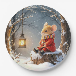 Winter Mouse and Forest Lantern In Snowflakes Paper Plates
