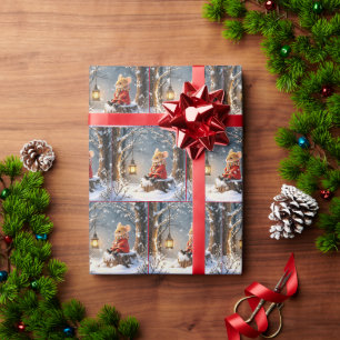 Winter Mouse and Lantern In Snowflakes Wrapping Paper