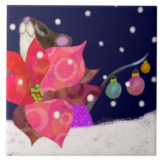 Winter Mouse Ceramic Kitchen Tile (Front)