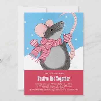 Winter Mouse Festive Get Together Invitations by LisaMarieArt at Zazzle