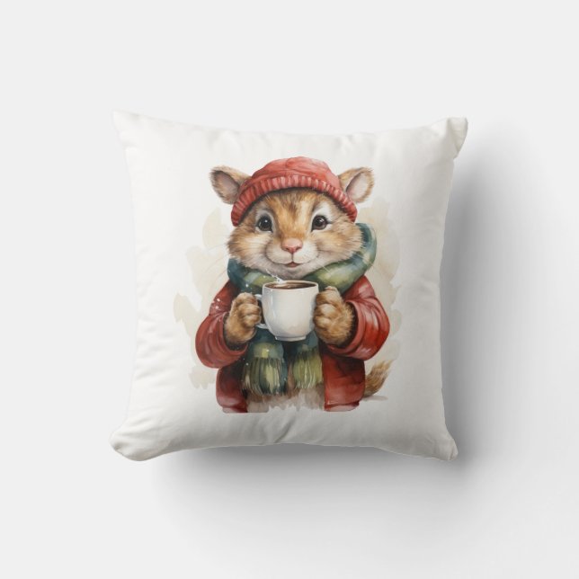 Winter Mouse Throw Pillow (Front)