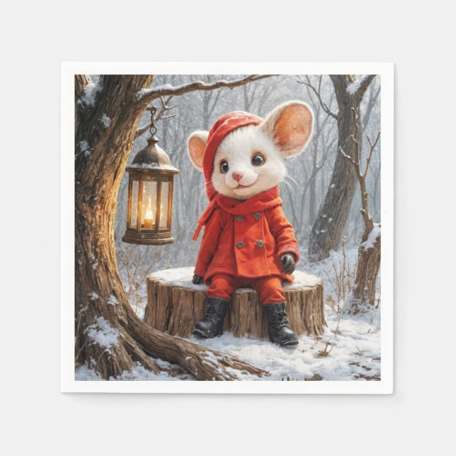 Winter Mouse With Forest Lantern Napkins (Front)