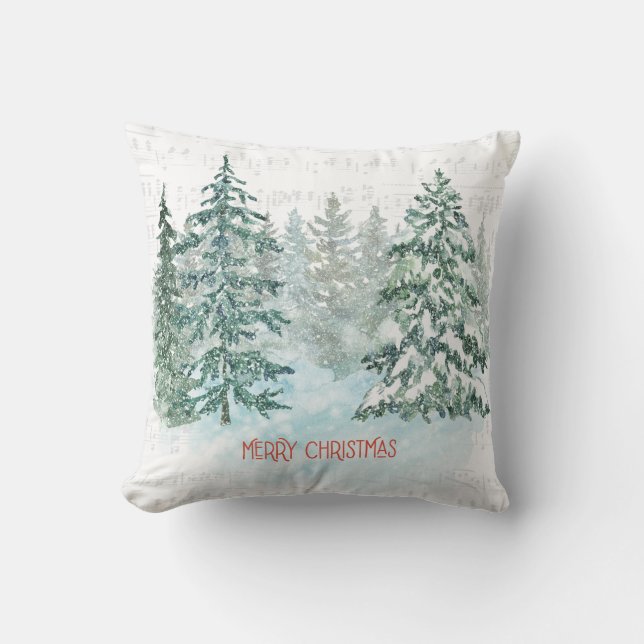 Winter Music Christmas Pine  Throw Pillow (Front)