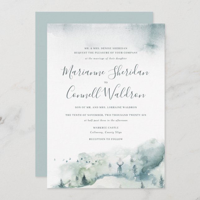 Winter Mystère II Formal Script Wedding Invitation (Front/Back)