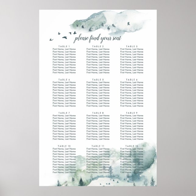 Winter Mystère Wedding Seating Chart (Front)