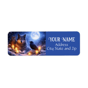 Winter Mystical Wolf Owl Raven Return Address Label
