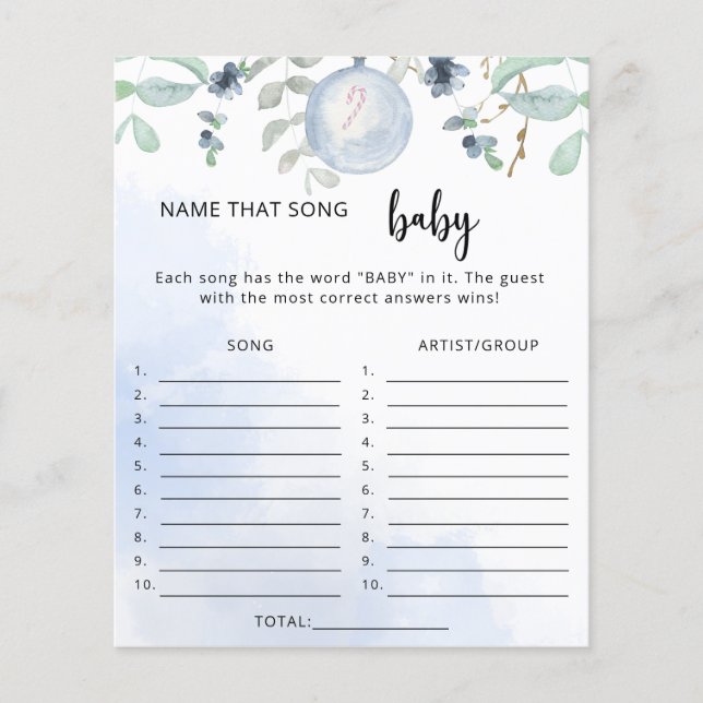 Winter name that song baby shower game (Front)