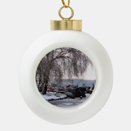 WINTER NARROWBOATS CERAMIC BALL CHRISTMAS ORNAMENT