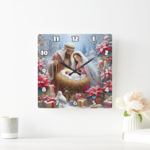 Winter Nativity, Holy Family's Glow Square Wall Clock