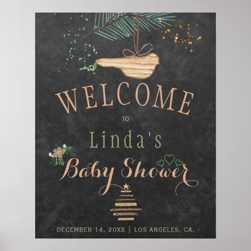 Winter nature chalkboard watercolor baby shower poster