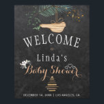Winter nature chalkboard watercolor baby shower poster<br><div class="desc">Rustic elegant winter nature baby shower stylish welcome sign poster template on dark grey chalkboard featuring a pine tree bough with a wooden bird, a dried branches Christmas tree with star and watercolor splashes, white flowers and little hearts. You can choose to customize it further changing fonts and colors of...</div>